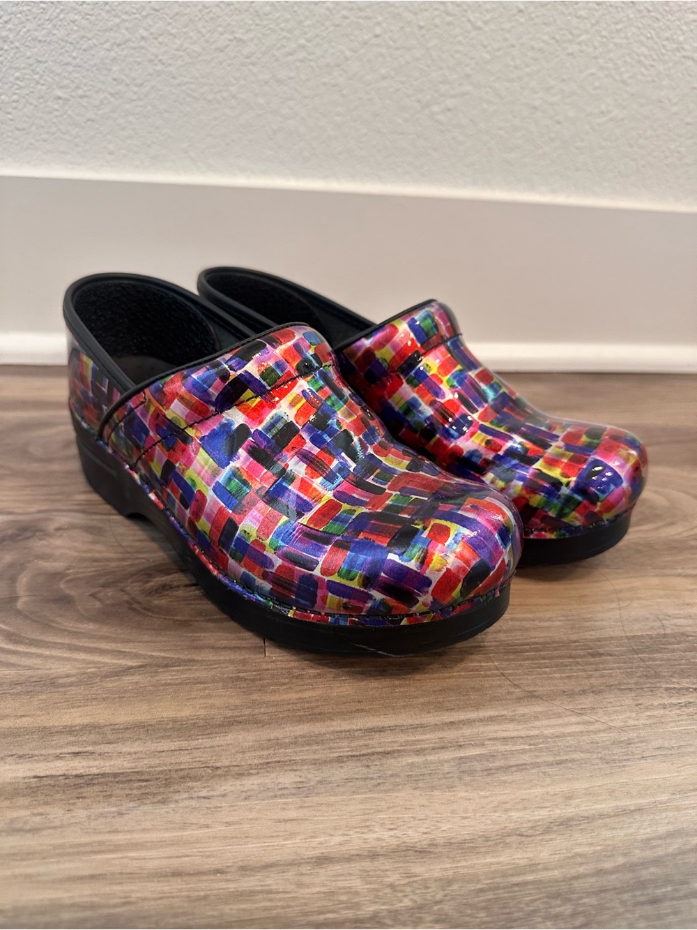 Dansko Multicolor Mosaic Patent Leather Clogs